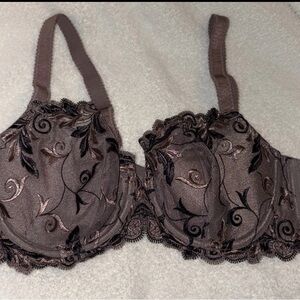 Soma Size 38 C Bra Sensuous Lace Floral Balconet Underwire Brown Floral